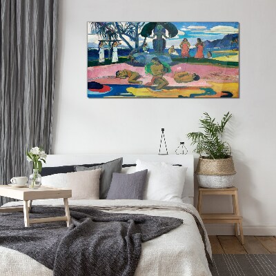 Foto op glas Tropische scène met personages