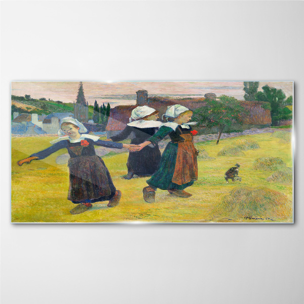 Foto op glas Dansende meisjes op het platteland