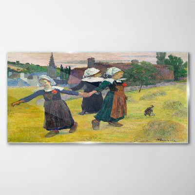 Foto op glas Dansende meisjes op het platteland