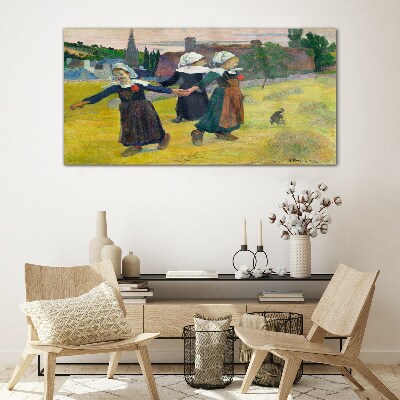 Foto op glas Dansende meisjes op het platteland