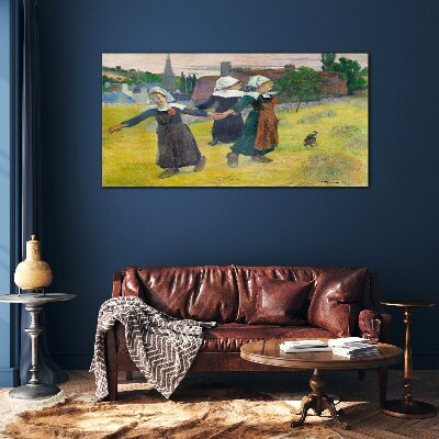 Foto op glas Dansende meisjes op het platteland