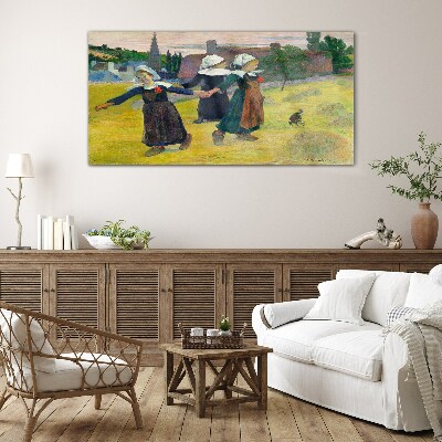 Foto op glas Dansende meisjes op het platteland