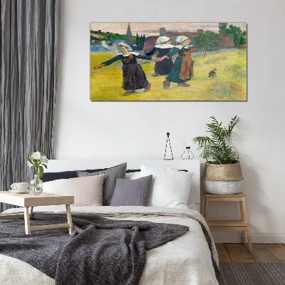 Foto op glas Dansende meisjes op het platteland