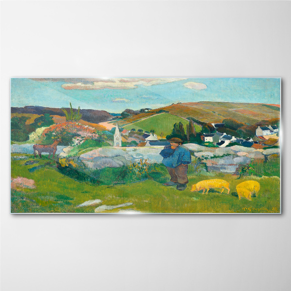 Foto op glas Jongen in het landschap