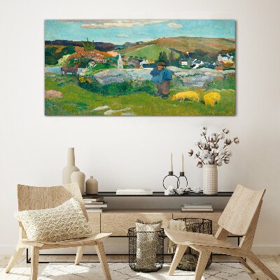 Foto op glas Jongen in het landschap