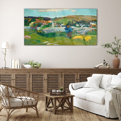 Foto op glas Jongen in het landschap