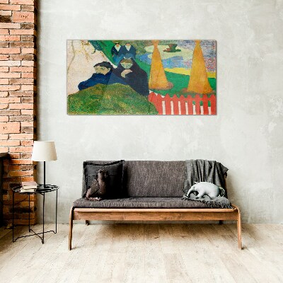 Glas foto Groen landschap met figuren