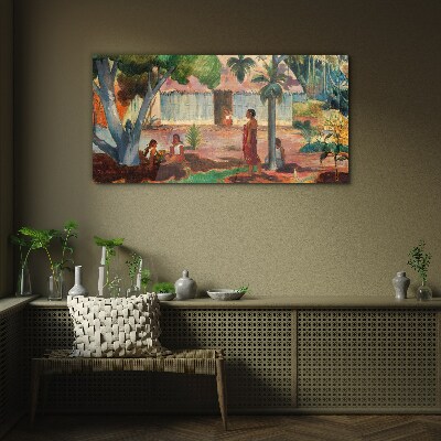 Foto op glas Tropisch landschap met figuren