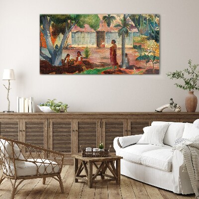 Foto op glas Tropisch landschap met figuren