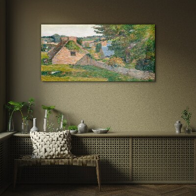 Schilderij op glas Landelijk landschap met huisjes