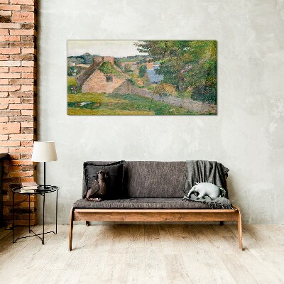 Schilderij op glas Landelijk landschap met huisjes