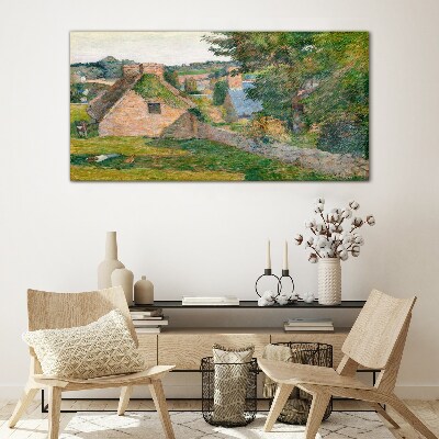 Schilderij op glas Landelijk landschap met huisjes