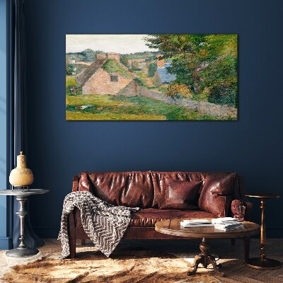 Schilderij op glas Landelijk landschap met huisjes