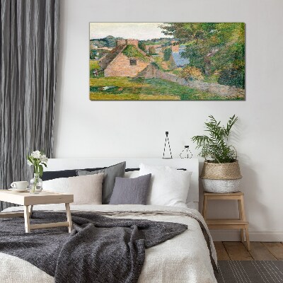 Schilderij op glas Landelijk landschap met huisjes