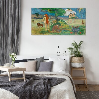 Glas foto Een paradijselijk landschap met karakters