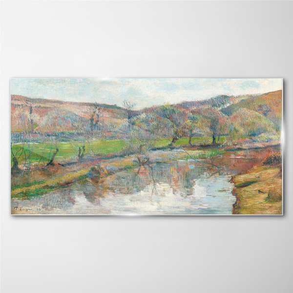 Foto op glas Een vredig landschap aan de rivier