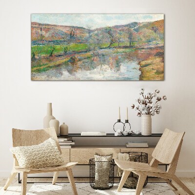 Foto op glas Een vredig landschap aan de rivier