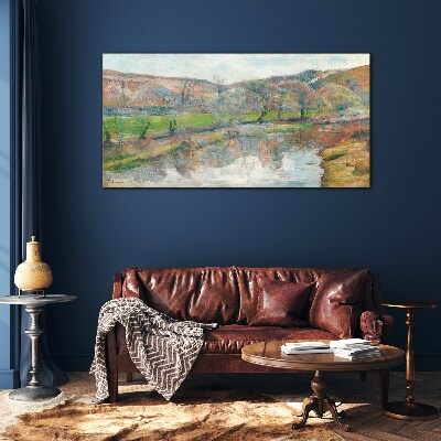 Foto op glas Een vredig landschap aan de rivier