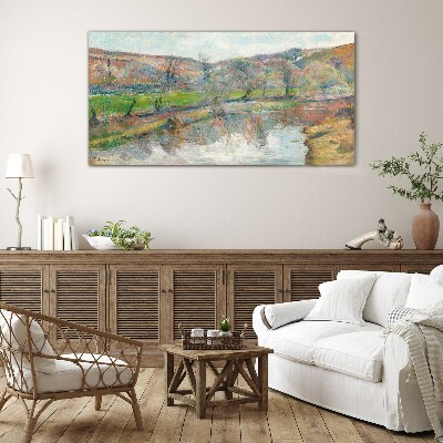 Foto op glas Een vredig landschap aan de rivier