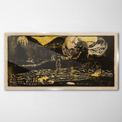 Glas foto Gouden landschappen en mysterieuze figuren