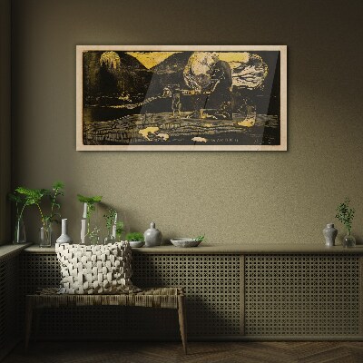 Glas foto Gouden landschappen en mysterieuze figuren