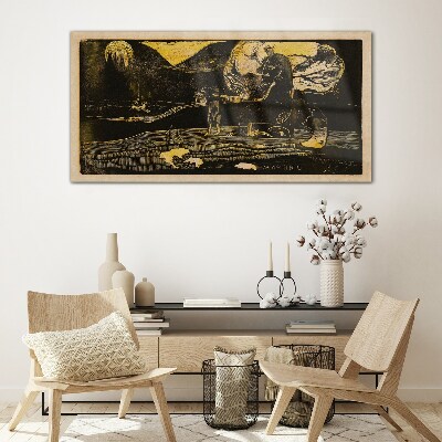 Glas foto Gouden landschappen en mysterieuze figuren