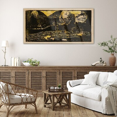 Glas foto Gouden landschappen en mysterieuze figuren