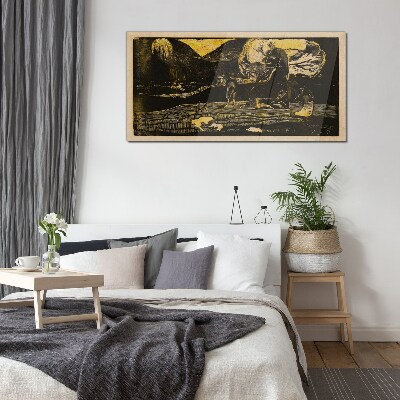 Glas foto Gouden landschappen en mysterieuze figuren