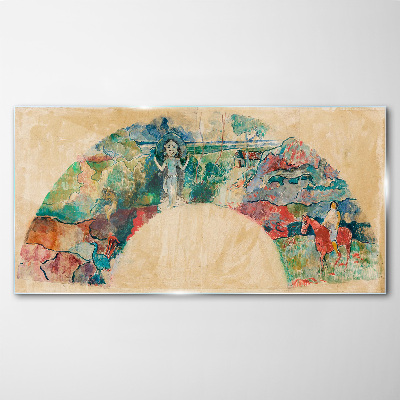 Schilderij op glas Een kleurrijk tafereel met een figuur in een landschap