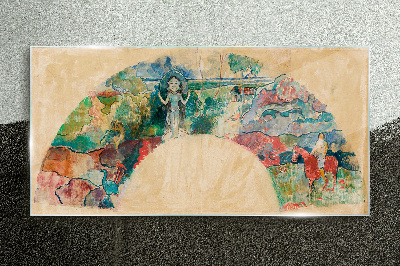 Schilderij op glas Een kleurrijk tafereel met een figuur in een landschap