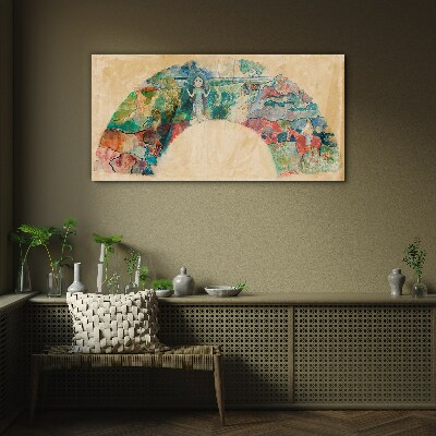 Schilderij op glas Een kleurrijk tafereel met een figuur in een landschap