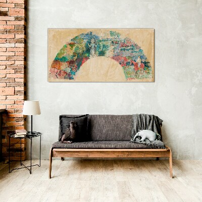 Schilderij op glas Een kleurrijk tafereel met een figuur in een landschap