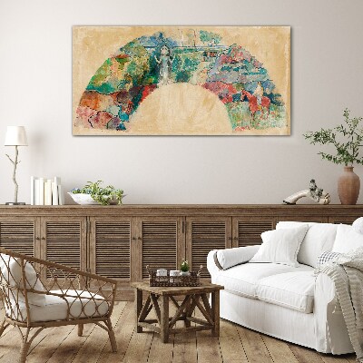 Schilderij op glas Een kleurrijk tafereel met een figuur in een landschap