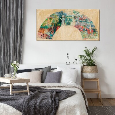 Schilderij op glas Een kleurrijk tafereel met een figuur in een landschap