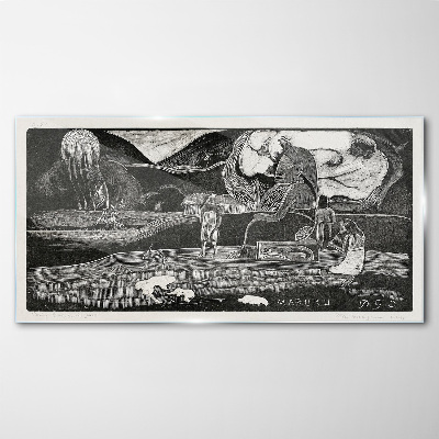 Foto op glas Landschap met figuur en natuur