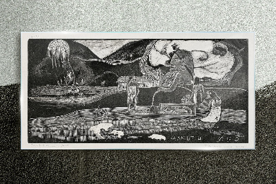 Foto op glas Landschap met figuur en natuur