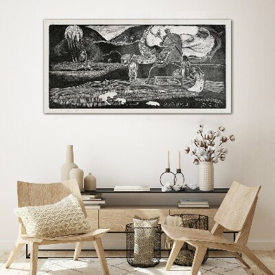 Foto op glas Landschap met figuur en natuur