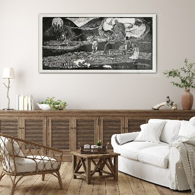 Foto op glas Landschap met figuur en natuur