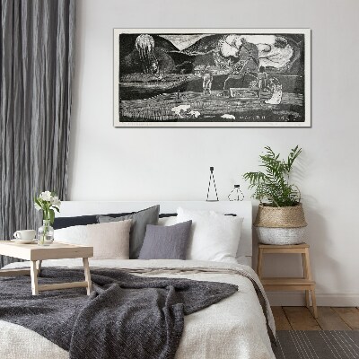 Foto op glas Landschap met figuur en natuur