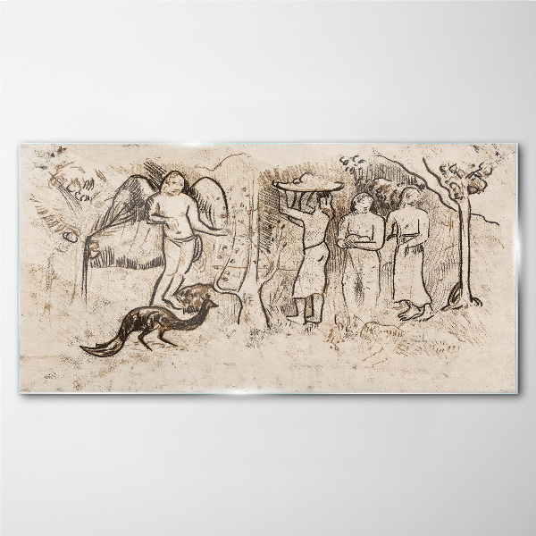 Foto op glas Mythologische taferelen met een engel en dieren