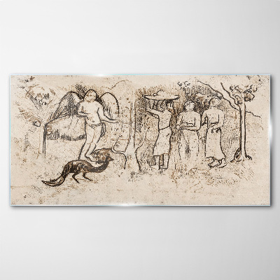 Foto op glas Mythologische taferelen met een engel en dieren