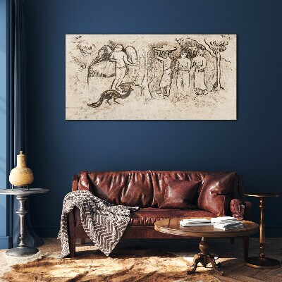 Foto op glas Mythologische taferelen met een engel en dieren