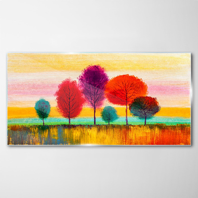 Schilderij op glas Kleurrijk landschap met bomen
