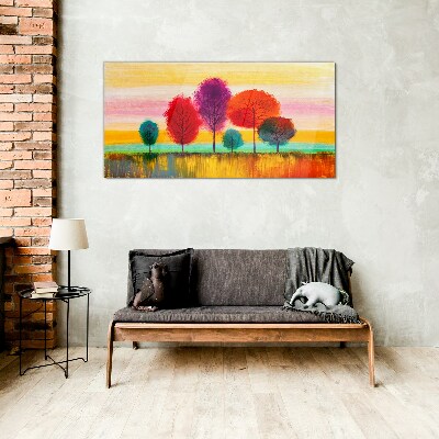 Schilderij op glas Kleurrijk landschap met bomen