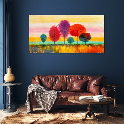 Schilderij op glas Kleurrijk landschap met bomen