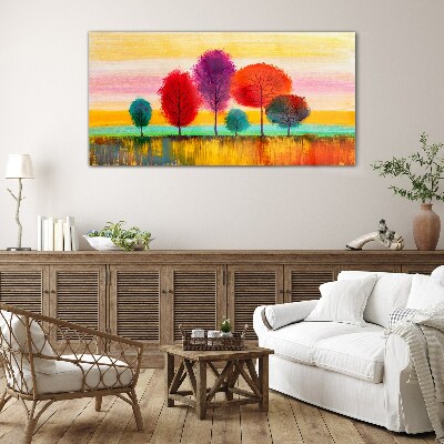 Schilderij op glas Kleurrijk landschap met bomen