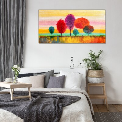 Schilderij op glas Kleurrijk landschap met bomen