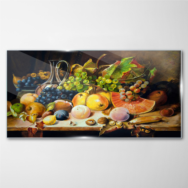 Schilderij op glas Stilleven met fruit en een vat