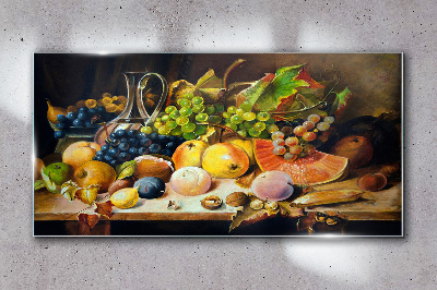 Schilderij op glas Stilleven met fruit en een vat