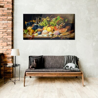 Schilderij op glas Stilleven met fruit en een vat